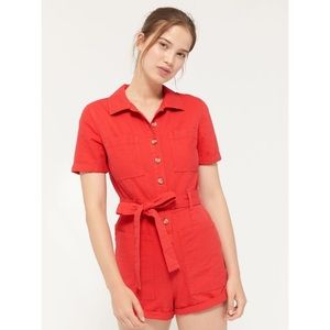 UO Carmen Belted Button-Front Romper